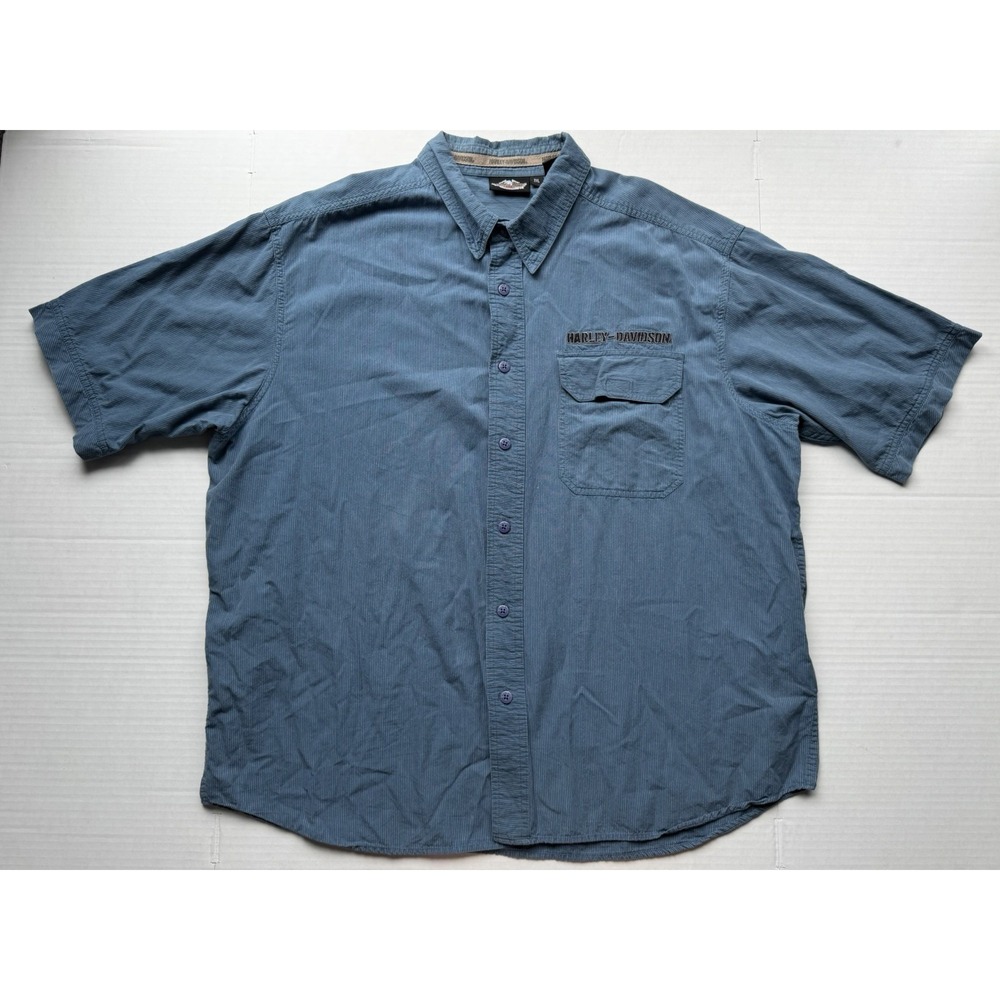 Harley-Davidson Shirt Mens 2XL Blue Short Sleeve Button Down Eagle Graphic